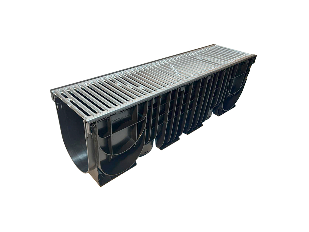 Лоток водоотводный пластиковый BASE DN200 H300 с решеткой щелевой стальной оцинкованной A15